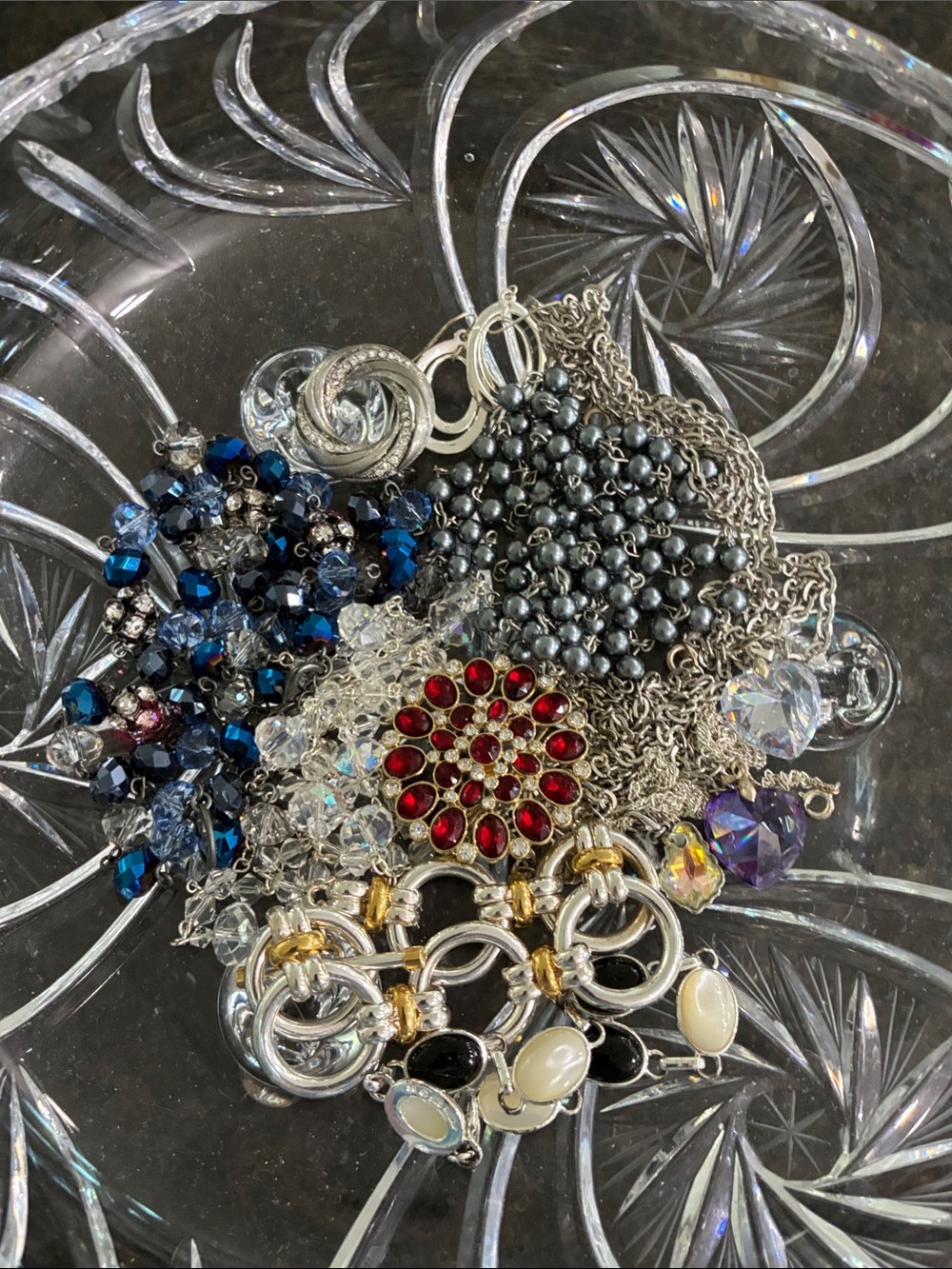 Multi-Color Women’s Statement Necklace with Red Crystal Accent